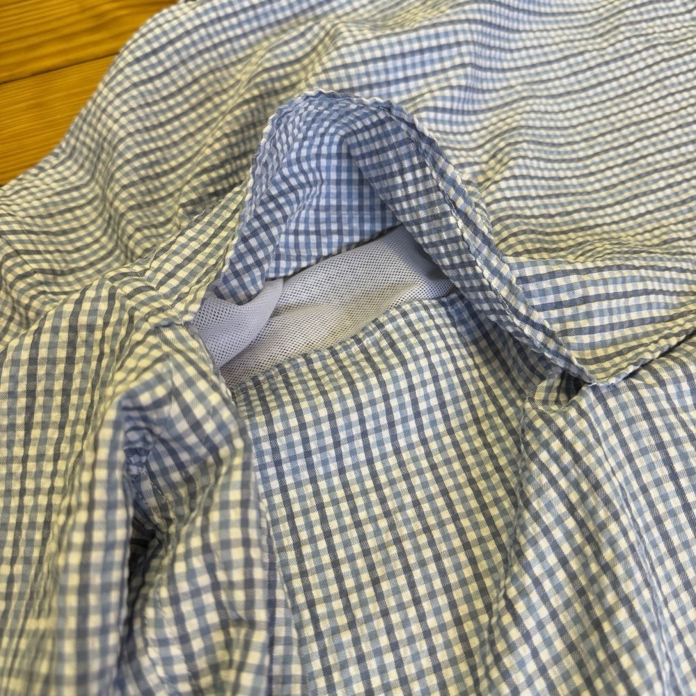 Criquet Mens Small Seersucker‎ Shirt Blue White Check Short Sleeve Vented - Picture 11 of 11
